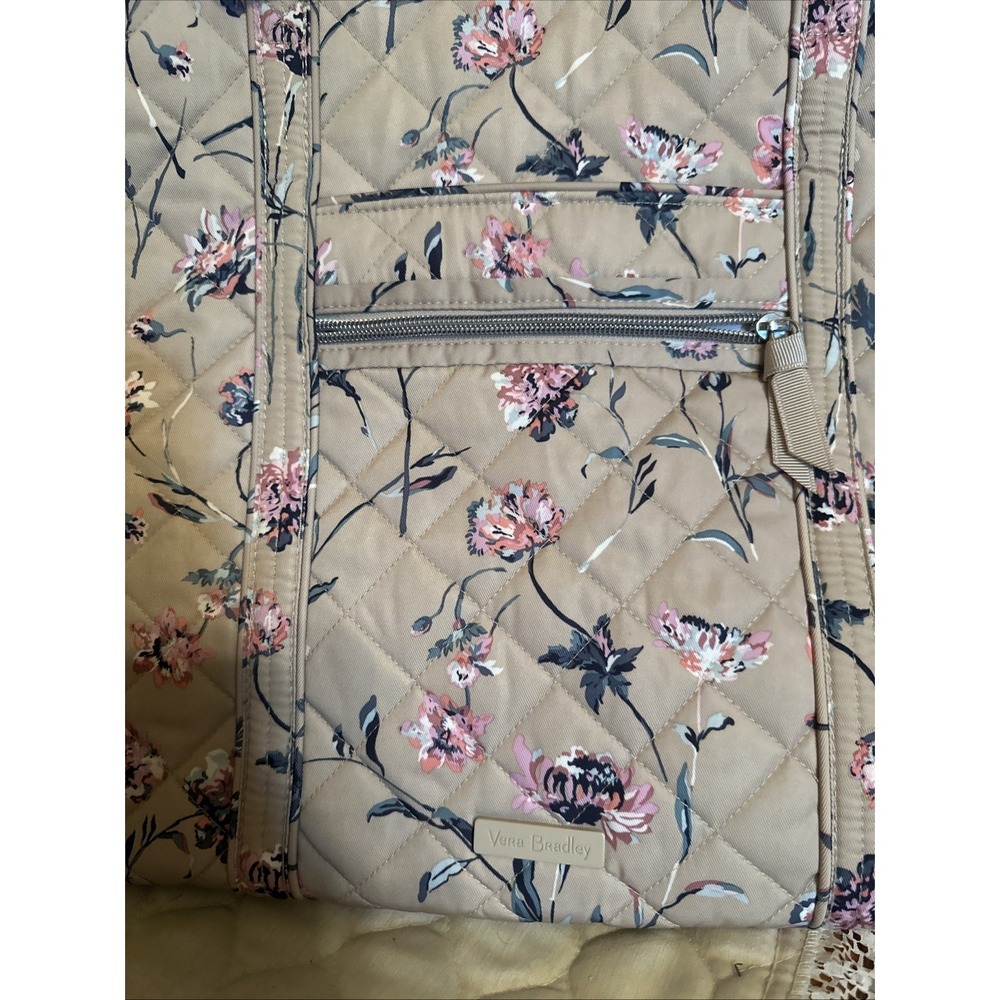 Vera Bradley Strawflowers Large Tote Performance In Tan - Picture 2 of 8